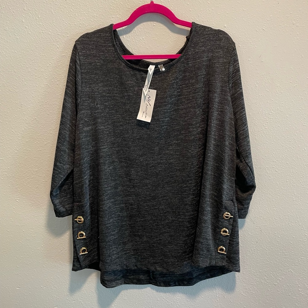 2X NY Collection Women’s Gray Long Sleeve Blouse New With Tags - Picture 9 of 12